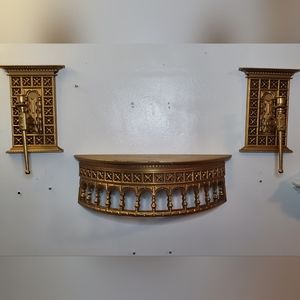 Vintage Ornate Cathedral Renaissance Wall Scone Shelf and Candle Holder Set